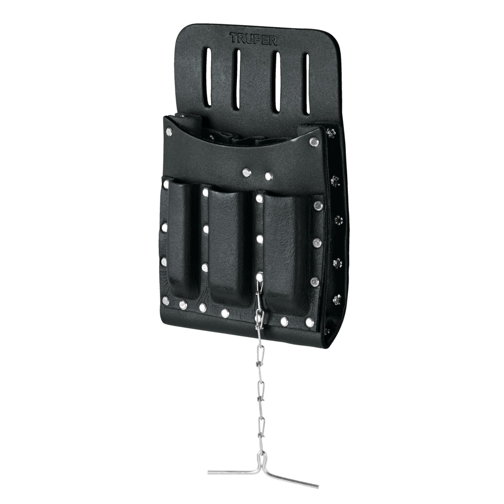 Porta herramientas de cuero con 11 compartimentos, Truper POHE-11CU