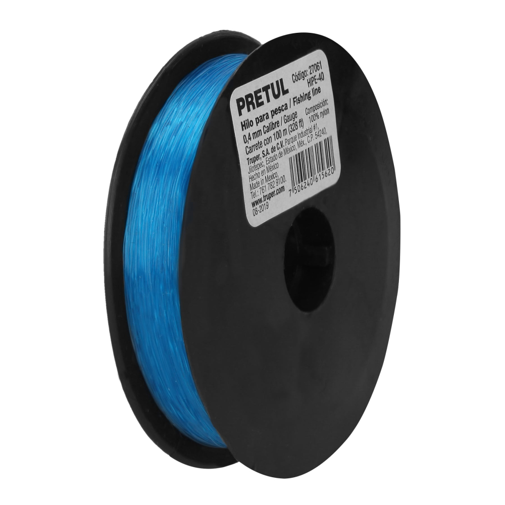 Carrete con 100 m de hilo para pesca azul calibre 0.40 mm HIPE-40