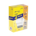 Pack de 4 lámparas LED A19 8 W (equiv. 60 W), luz cálida LED-60CBX4