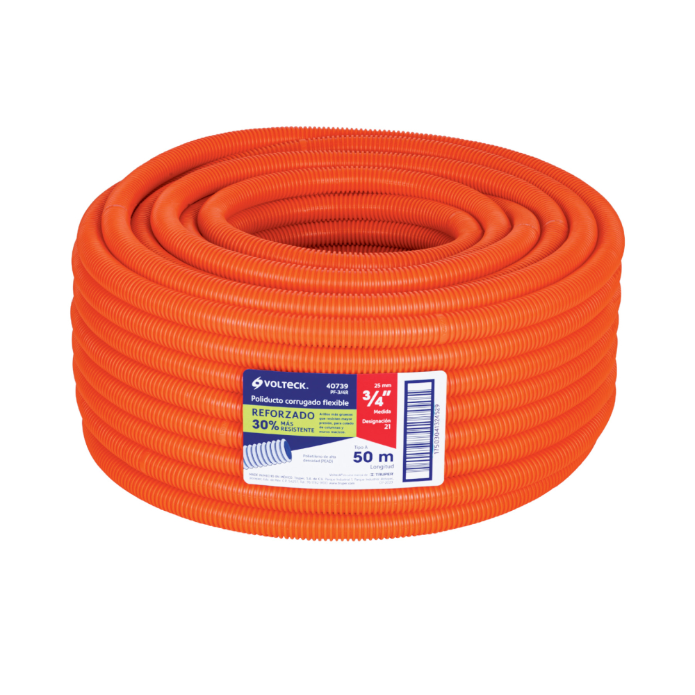Metro de poliducto 3/4' corrugado flex. reforz. s/guía, 50m PF-3/4R