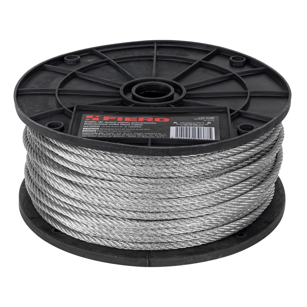 Metro de cable rígido 3/16' de acero 7x7 hilos, 75 m, FIERO CAB-3/16R