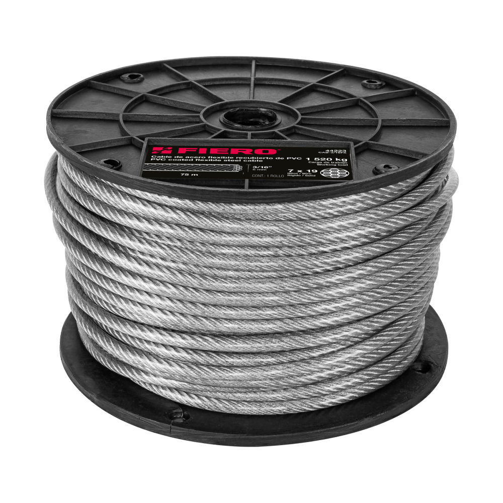 Metro cable flexible 3/16' acero 7x19 recubierto PVC, 75 m CAB-3/16FX