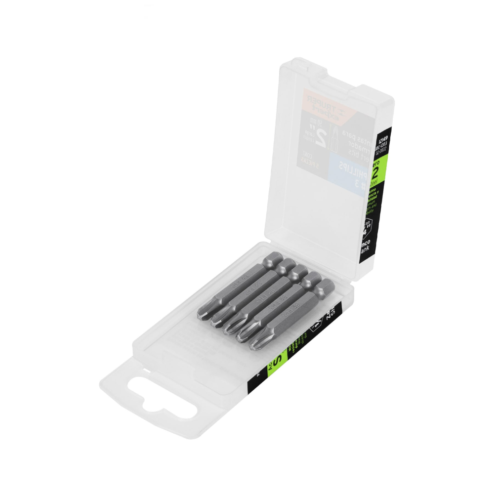 Estuche con 5 puntas de cruz PH3 largo 2', Truper Expert PUDE-1203