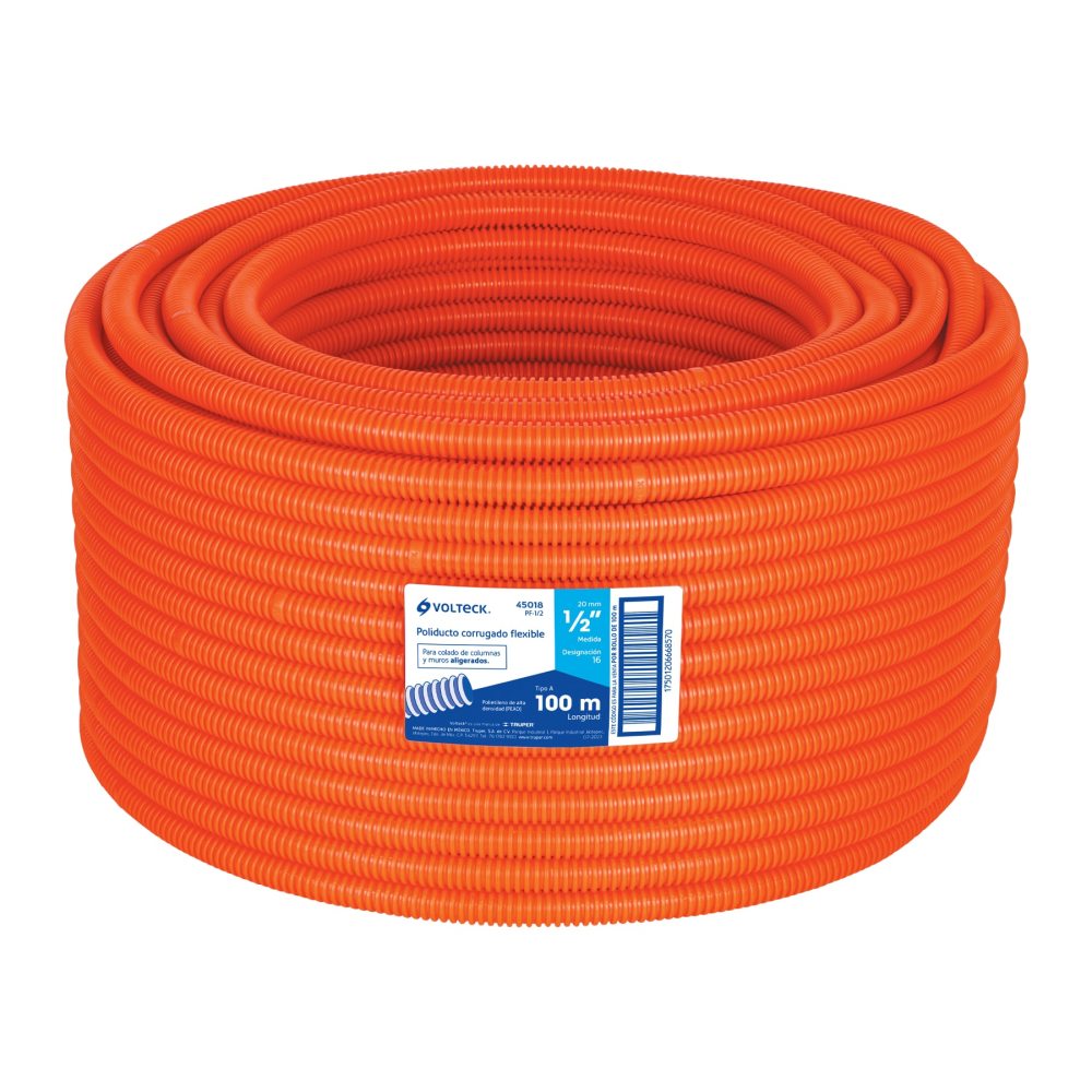 Metro de poliducto 1/2' corrugado flex. s/guía, rollo 100 m PF-1/2