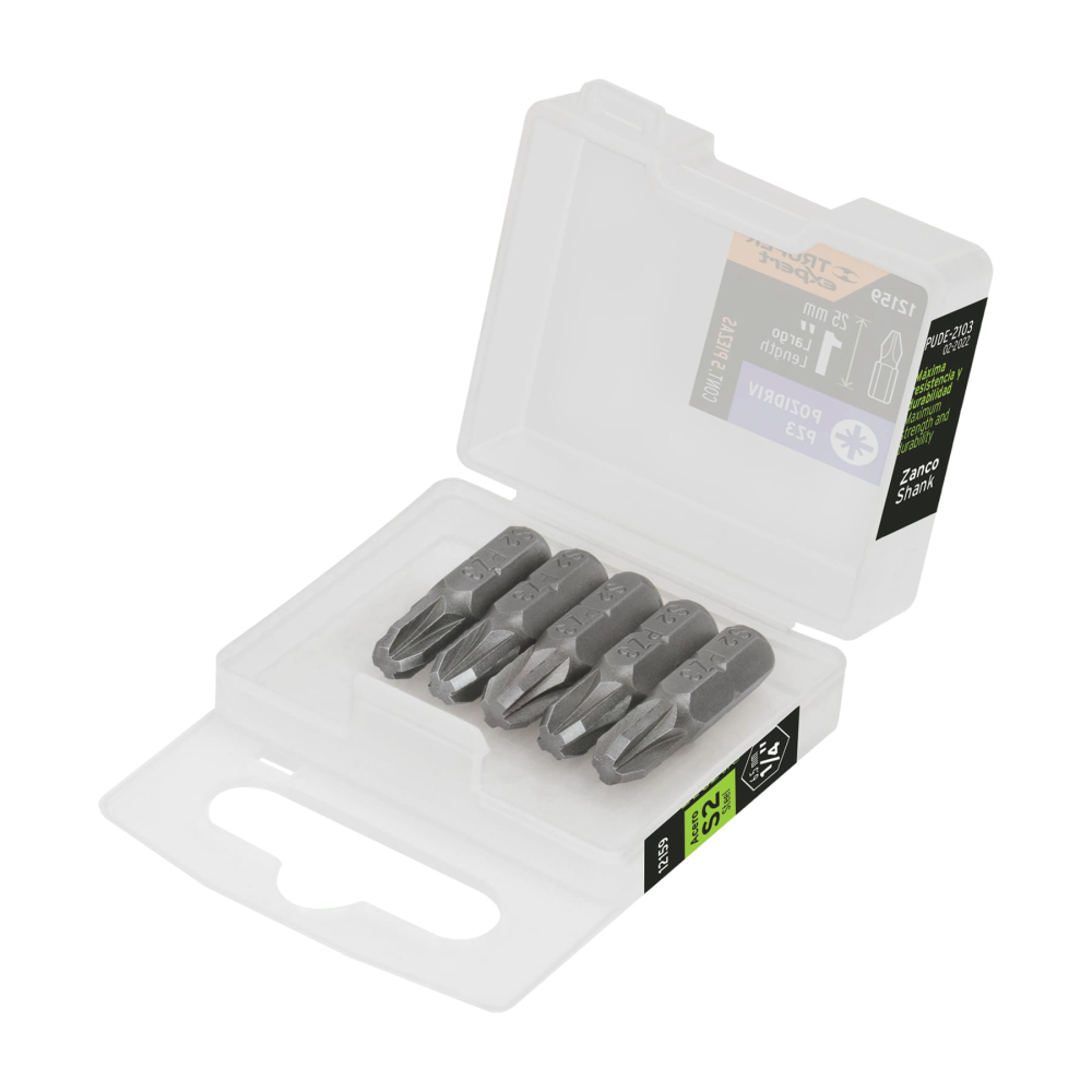 Estuche con 5 puntas pozidriv PZ3 largo 1', Truper Expert PUDE-2103