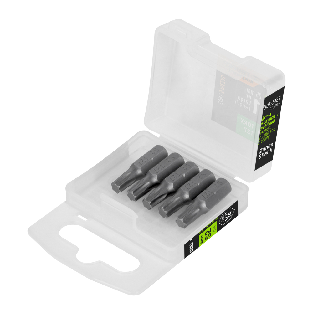 Estuche con 5 puntas torx T27 largo 1', Truper Expert PUDE-5127