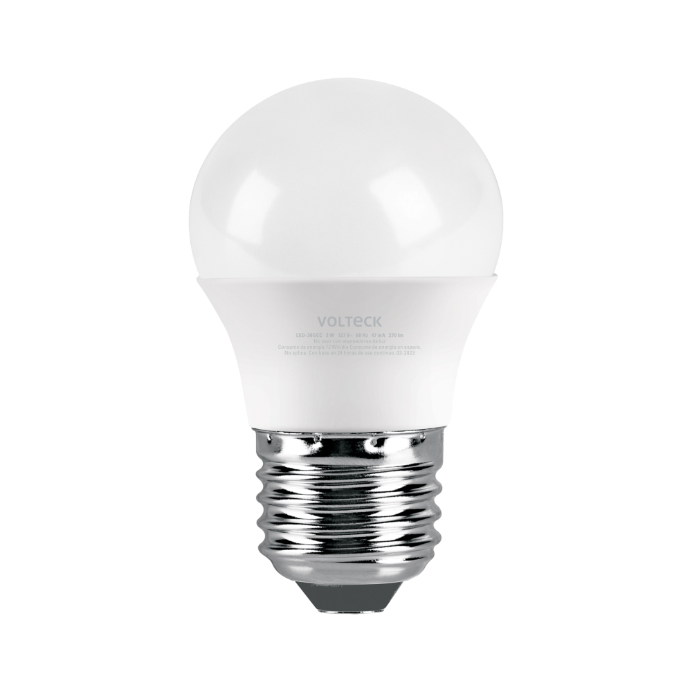 Lámpara LED G45 3 W (equiv. 25 W), luz cálida, caja, Volteck LED-30GCC