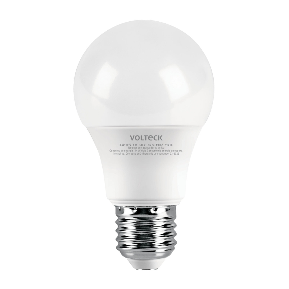 Lámpara LED tipo bulbo A19 6 W luz de día, caja, Volteck LED-40FC