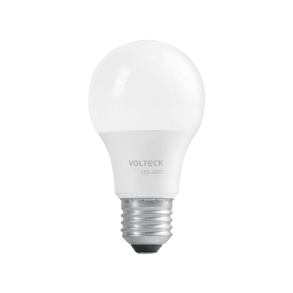 Lámpara LED tipo bulbo A19 6 W luz cálida, caja, Volteck LED-40CC