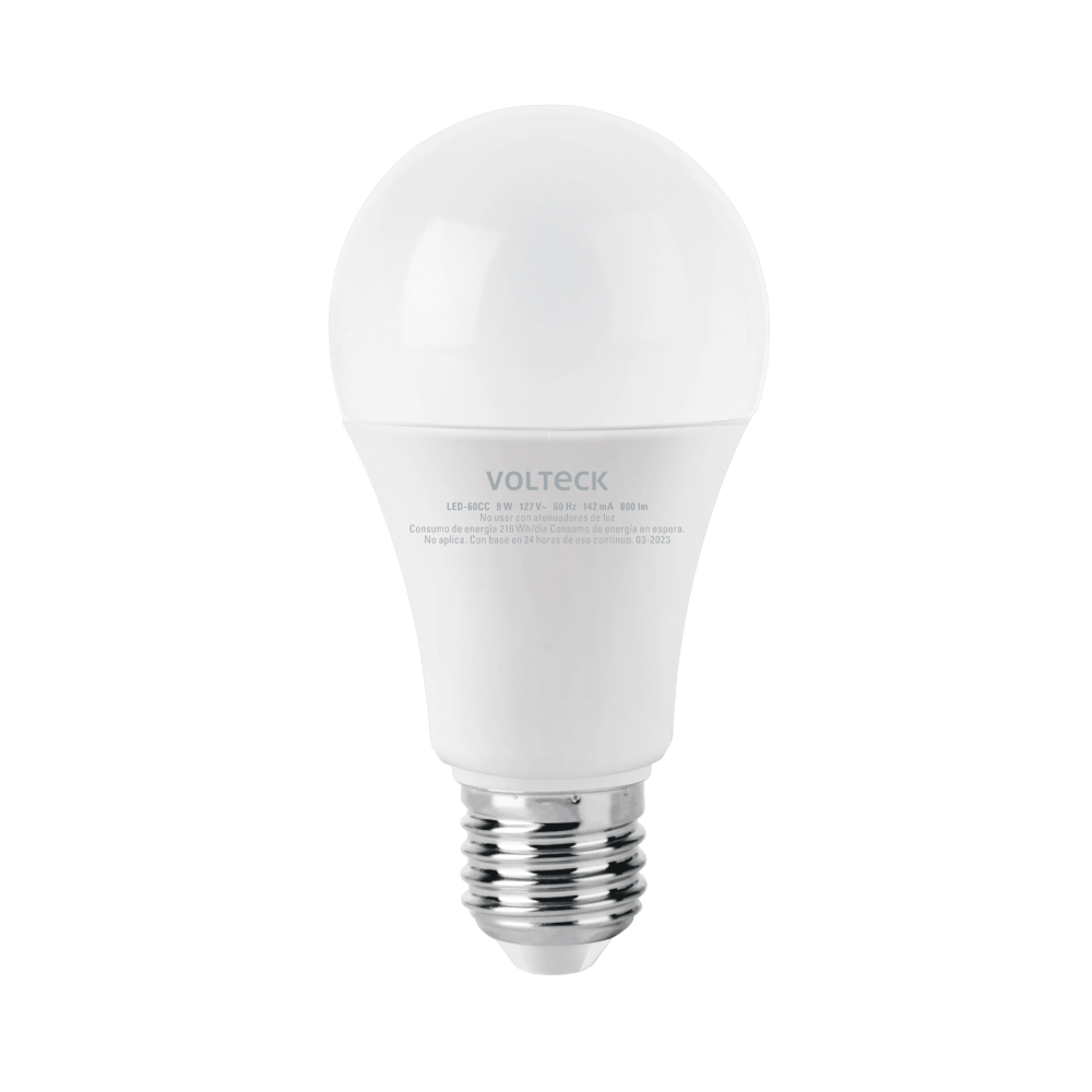 Lámpara LED A19 9 W (equiv. 60 W), luz cálida, caja, Volteck LED-60CC