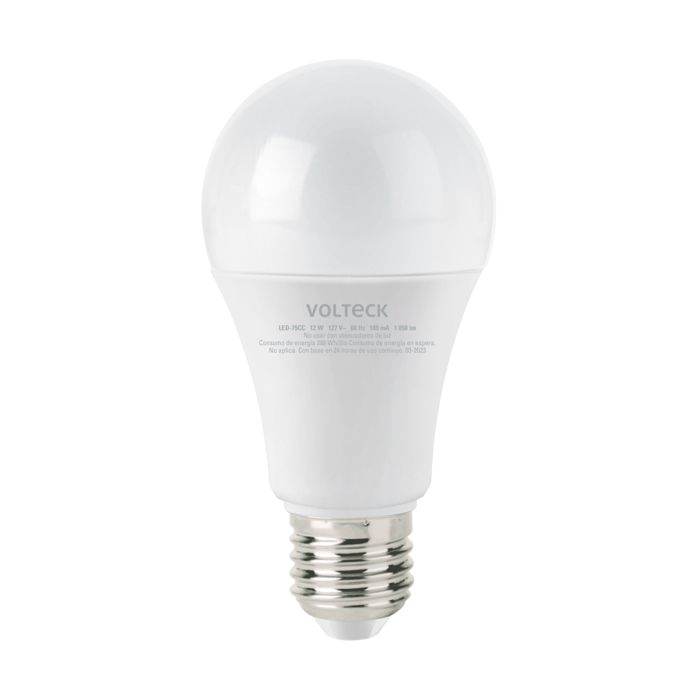 Lámpara LED A19 12 W (equiv. 75 W), luz cálida, caja Volteck LED-75CC