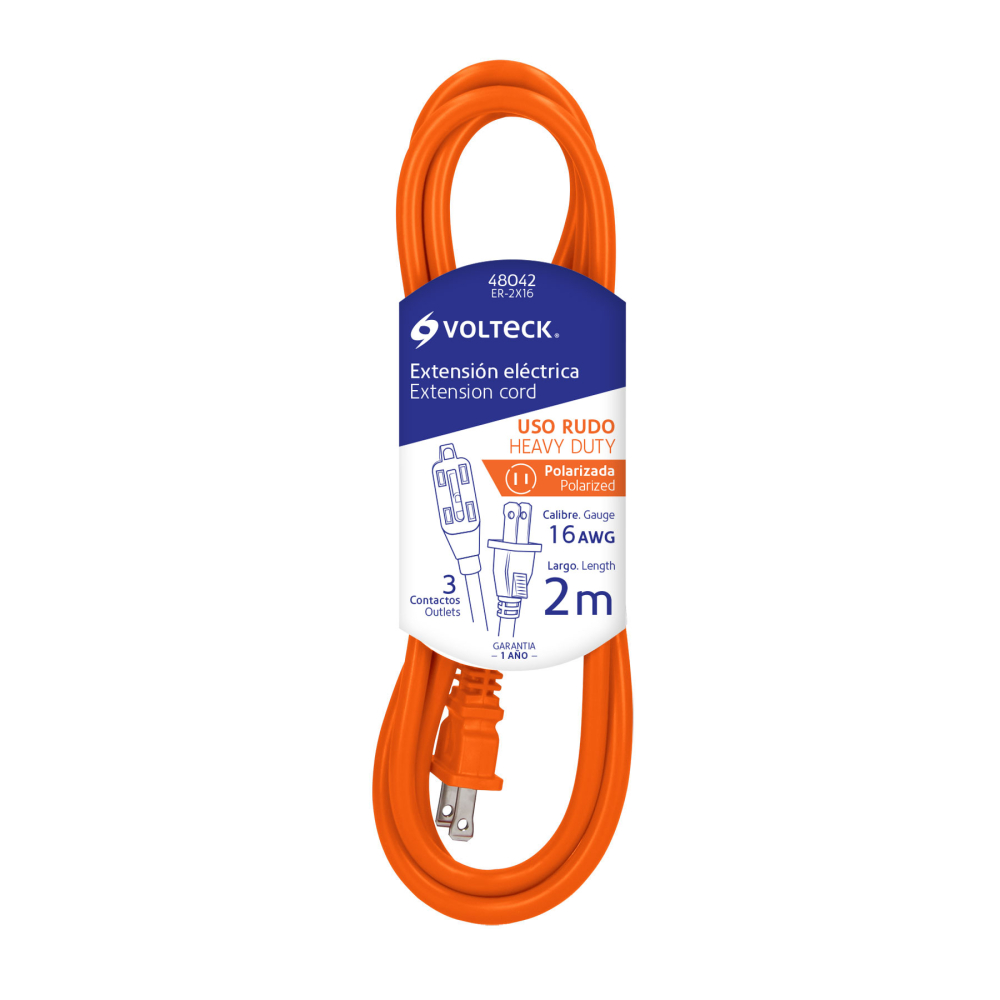 Extensión eléctrica de uso rudo 2 m 2x16 AWG, Volteck ER-2X16