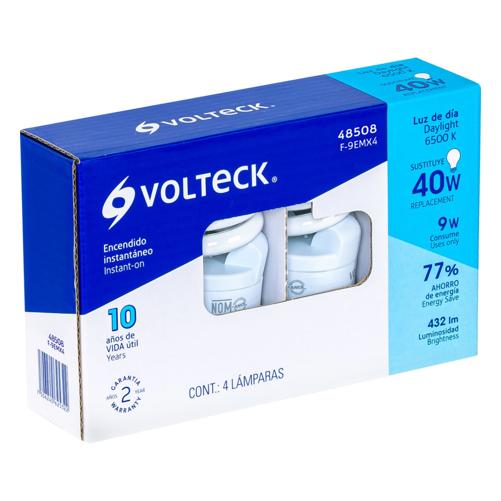 Pack de 4 lámparas espiral mini T2 9 W luz de día, en caja F-9EMX4