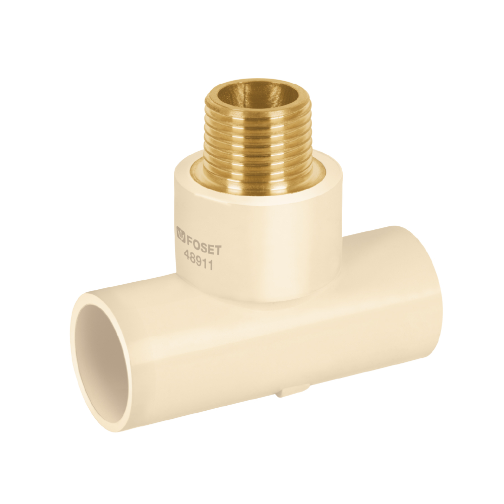 Tee de CPVC 1/2' rosca central macho inserto latón, FOSET CPVC-711