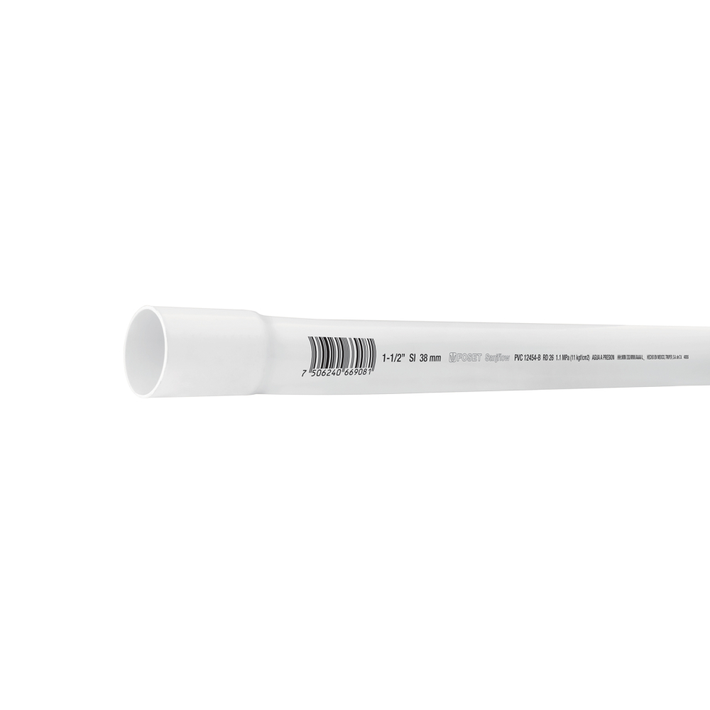Tubo de 1-1/2' PVC hidráulico RD 26, 3m, 1.2kg, FOSET PVC-105