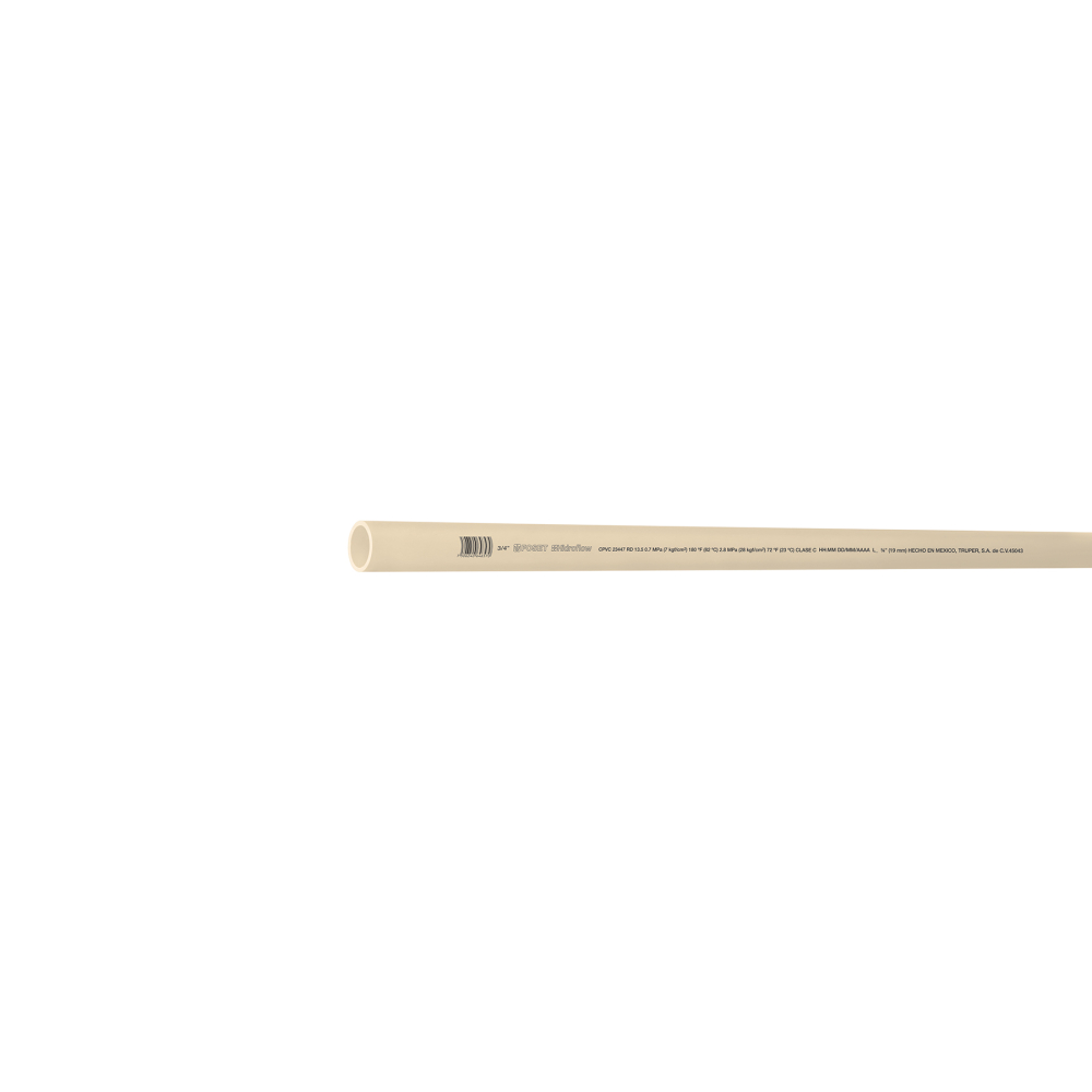 Tubo de 3/4' CPVC hidráulico RD 13.5, 3m, 0.5kg, FOSET CPVC-002