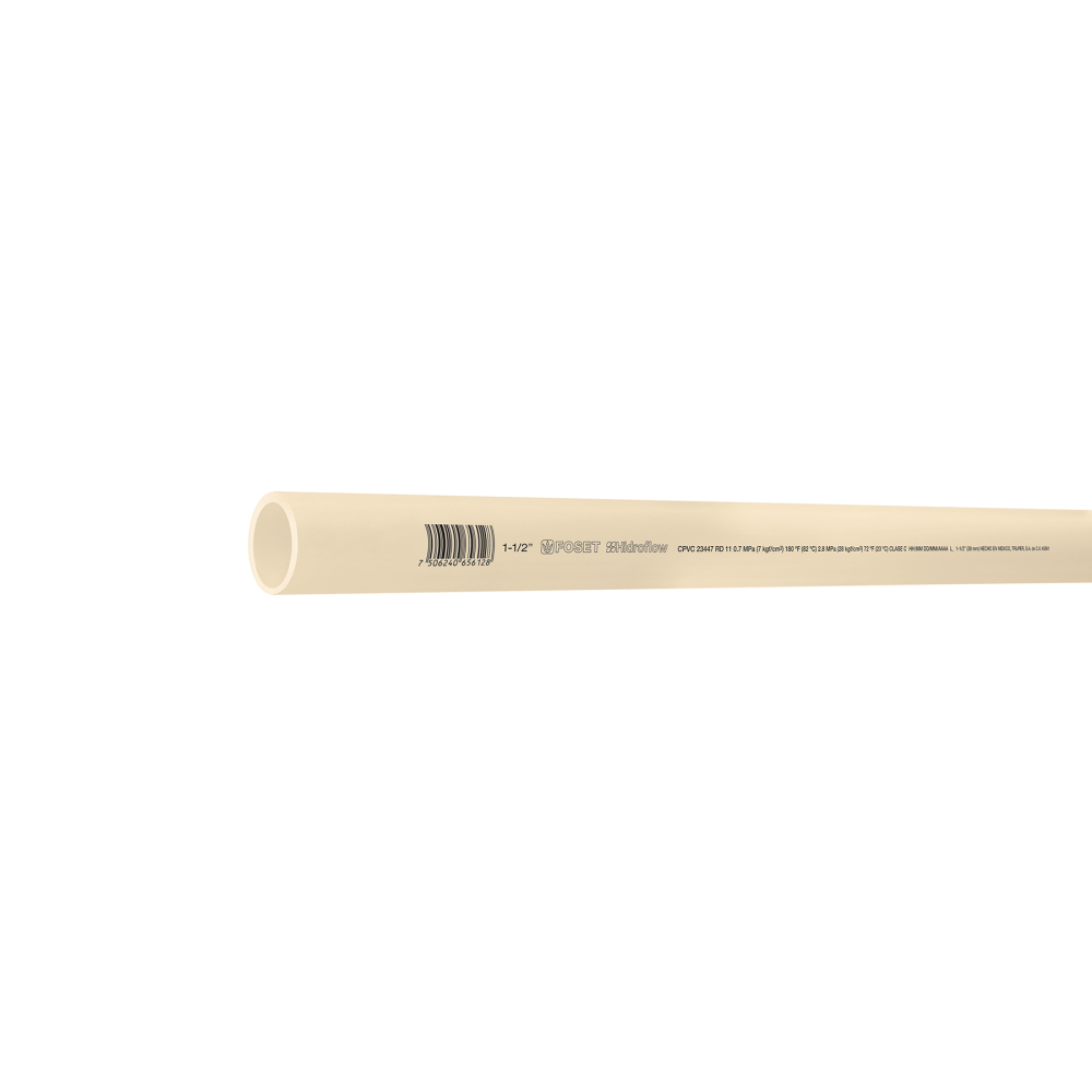 Tubo de 1-1/2' CPVC hidráulico RD 11, 3m, 2.1kg, FOSET CPVC-005