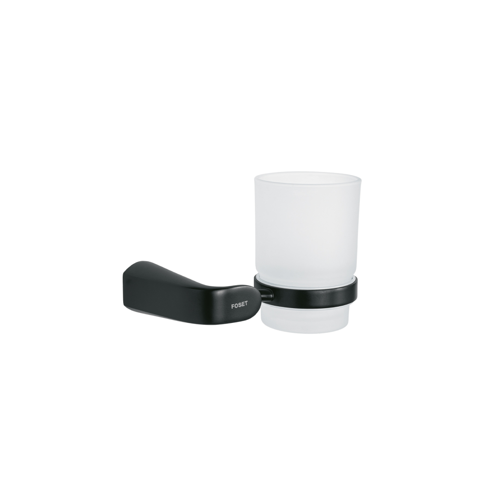 Portavaso cepillero con vaso de vidrio, negro, FOSET RIVIERA RIA-71M