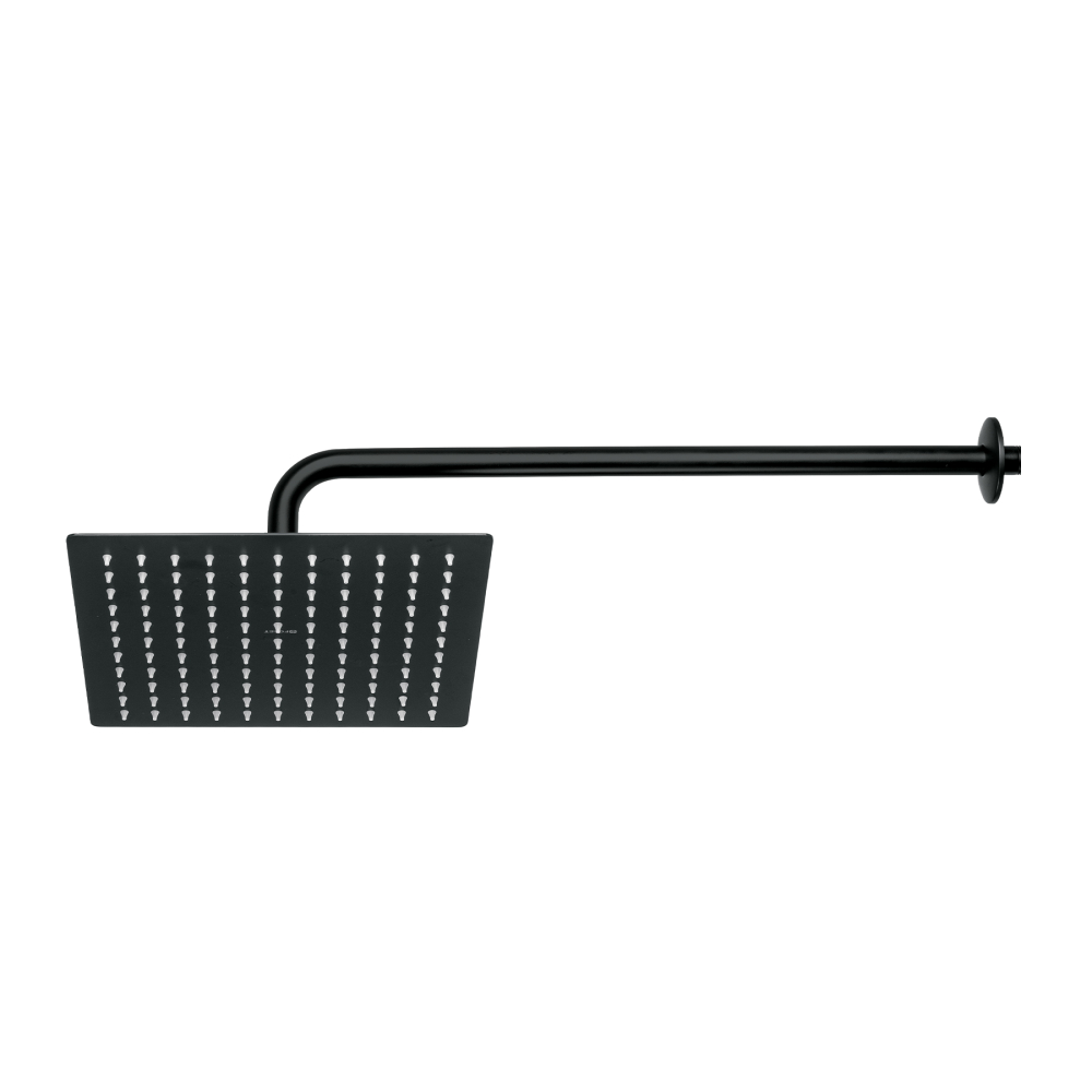 Regadera plato cuadrado 10' con brazo, negro, FOSET RIVIERA R-310M