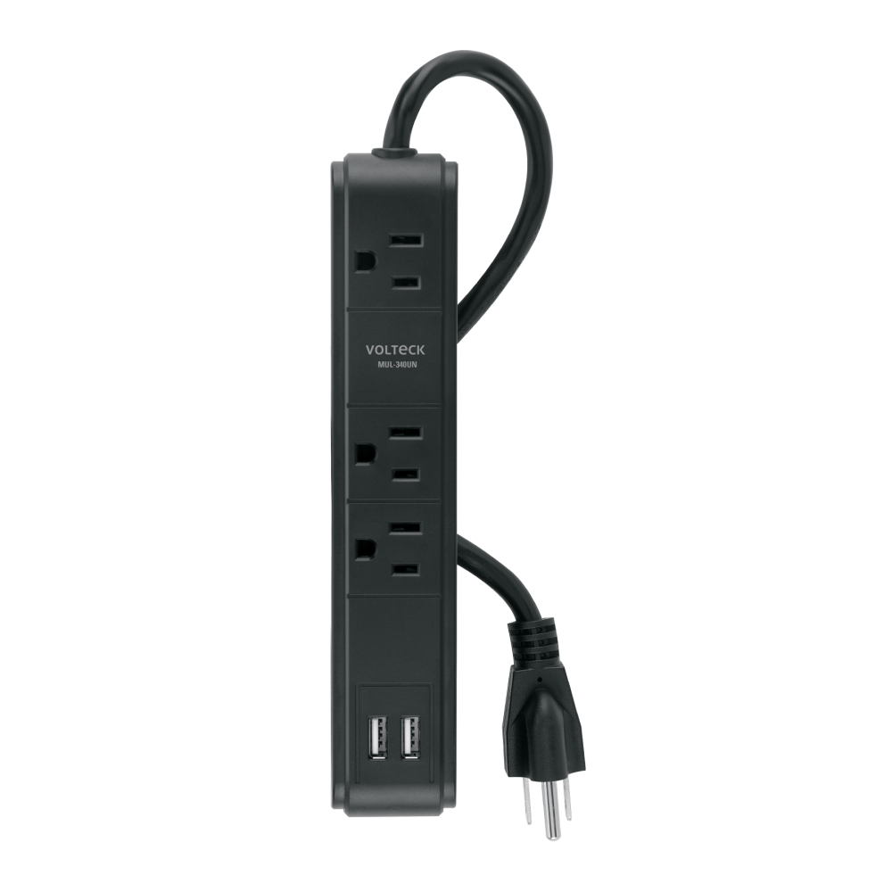 Multicontacto 3 entradas 2 ptos USB sup de picos 300 J negro MUL-340UN