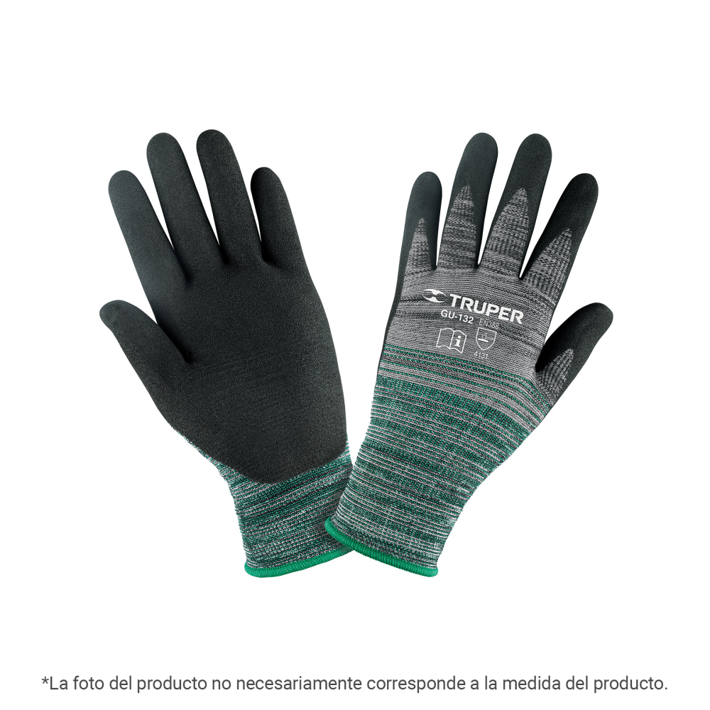 Guantes de nylon recubiertos de nitrilo arenoso, XG, Truper GU-134