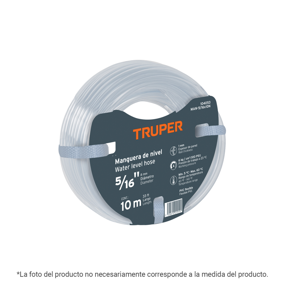 Manguera de Nivel, 1/4', rollo de 20m, TRUPER MAN-1/4X20N