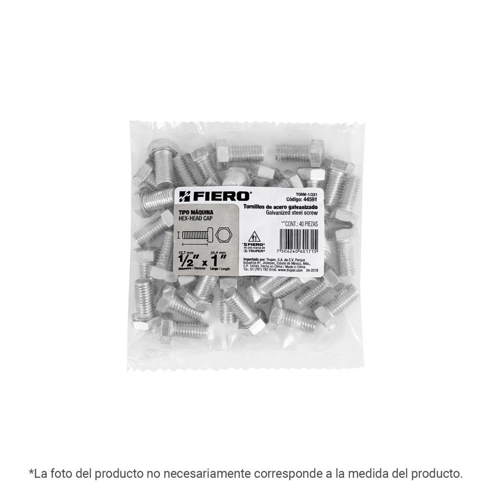 Bolsa con 50 tornillos 5/16' x 1-3/4' tipo máquina, FIERO TORM-5/16X1-3/4