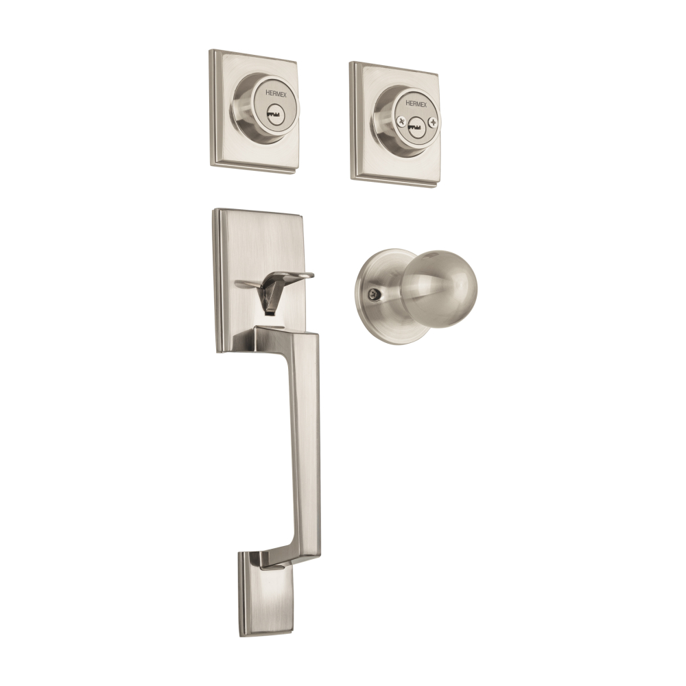 Jaladera, perilla y cerrojo llave-llave 'Porto', níquel sat. CEP-42PJC
