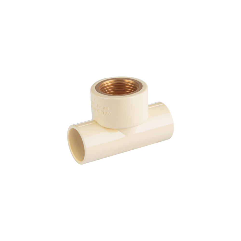 Tee de CPVC 3/4' rosca central hembra inserto latón, FOSET CPVC-704