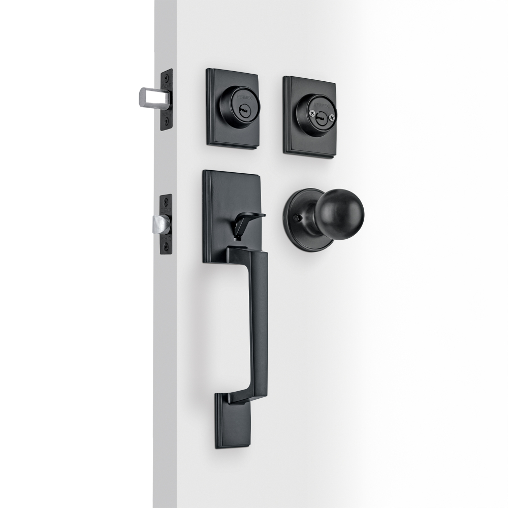 Jaladera, perilla y cerrojo llave-llave 'Porto', negro CEP-62PJC