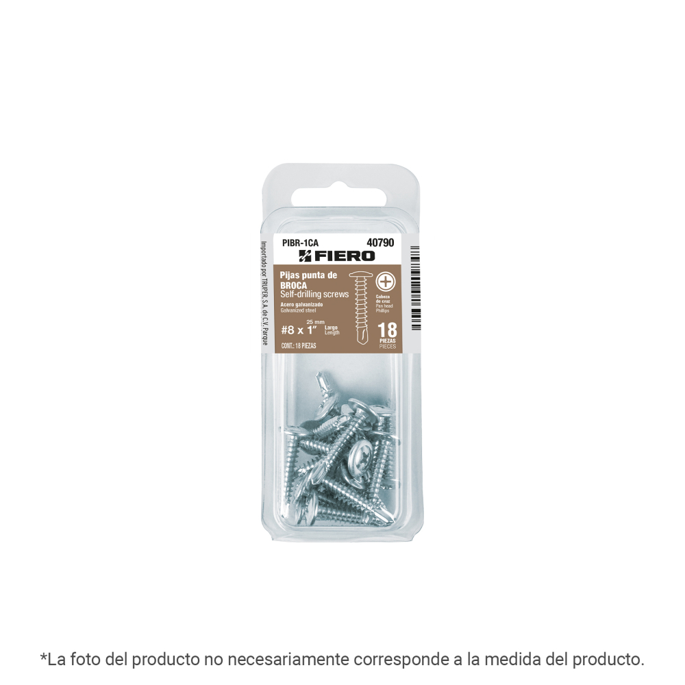 Blíster con 15 pijas cabeza cruz, punta broca 1-1/4', FIERO PIBR-1-1/4CA