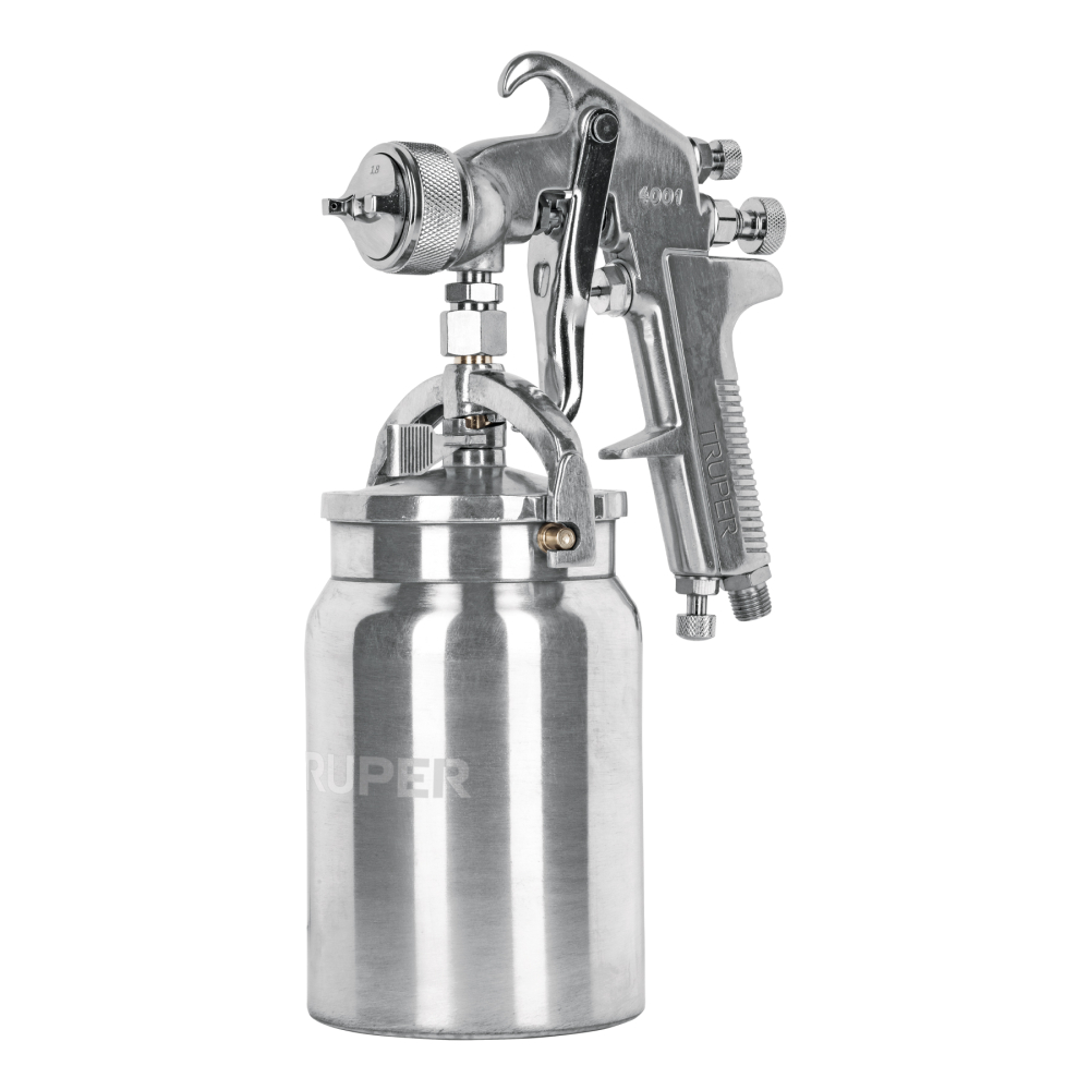 Pistola p/pintar succión HVHP vaso alum, 1.8mm, 3 vál Truper PIPI-320