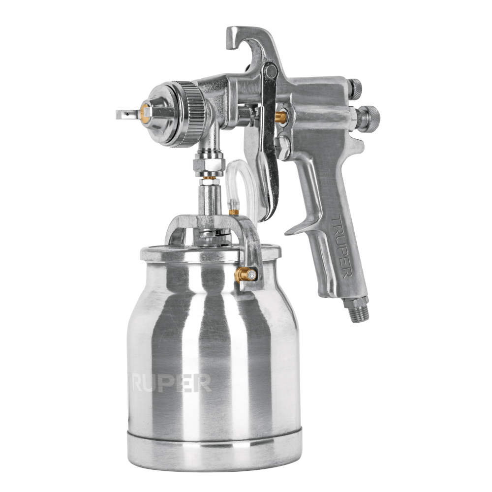 Pistola p/pintar succión HVHP vaso alum, 1.8mm, 2 vál Truper PIPI-310