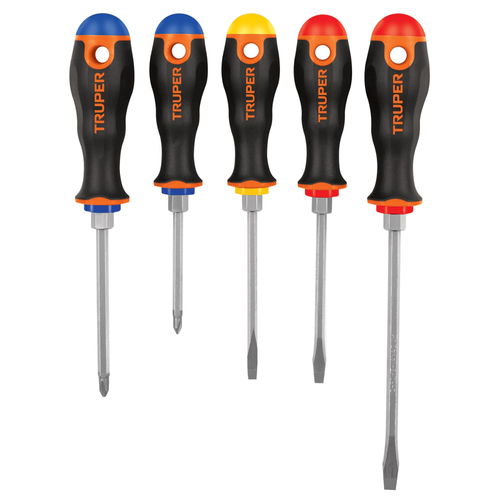Juego de 5 desarmadores mango Comfort Grip, Truper DTJ-5B