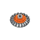 Carda tipo cónico 4' alambre trenzado, eje 5/8'-11, Truper CATR-4E