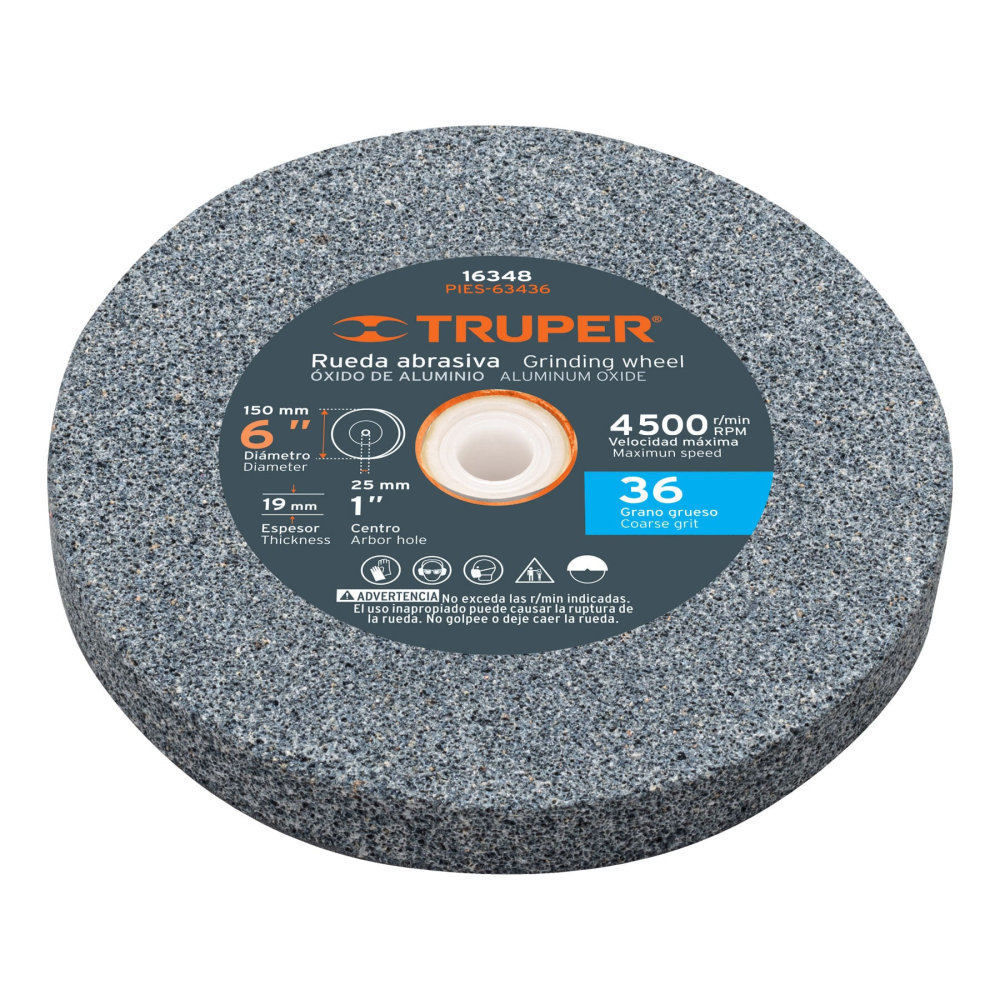 Rueda abrasiva p/esmeril 6'x19mm, óxido aluminio, grano 36 PIES-63436