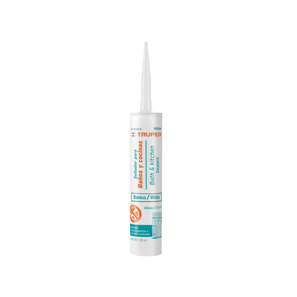 Sellador blanco para baños y cocinas, 280 ml, Truper SIL-100BCB