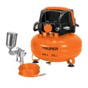 Kit Compresor s/aceite,24L,mang. y pistola grav,127V, TRUPER COMP-KIT24S