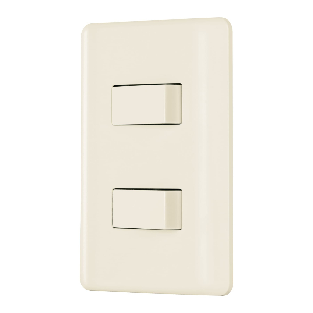 Placa armada, 2 interruptores, marfil, Volteck PA-APDO-BI