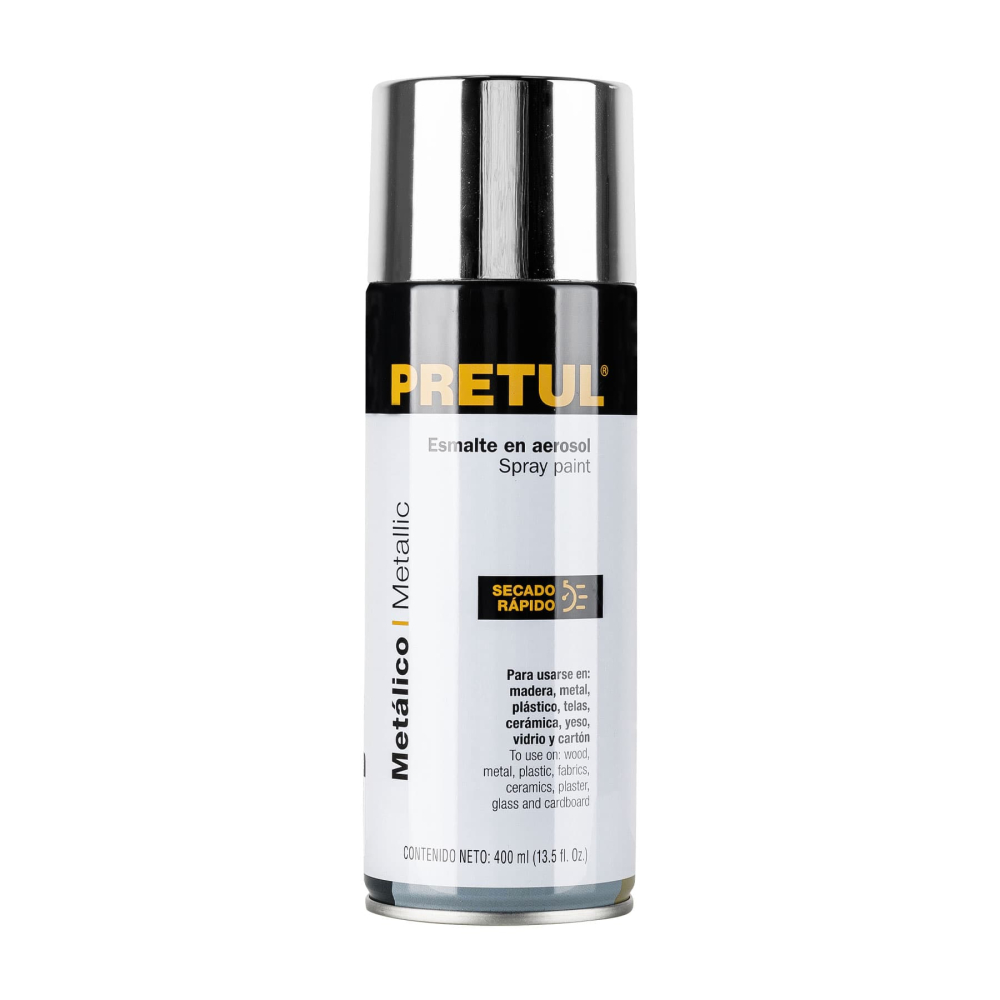 Pintura en aerosol metálica, cromo, 400ml, Pretul PAM-CR-P