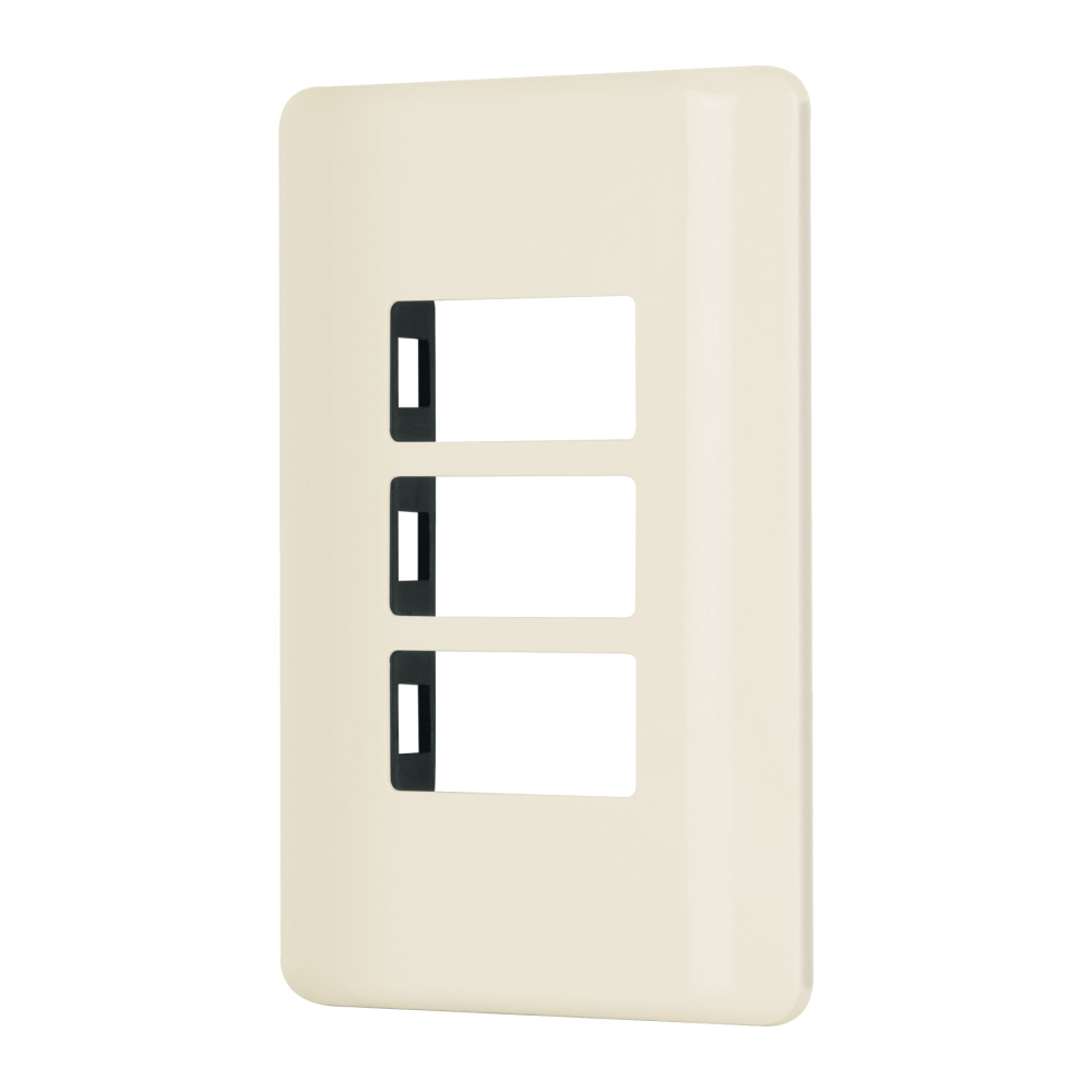 Placa 3 módulos, marfil, línea Volteck Basic PPTR-BI