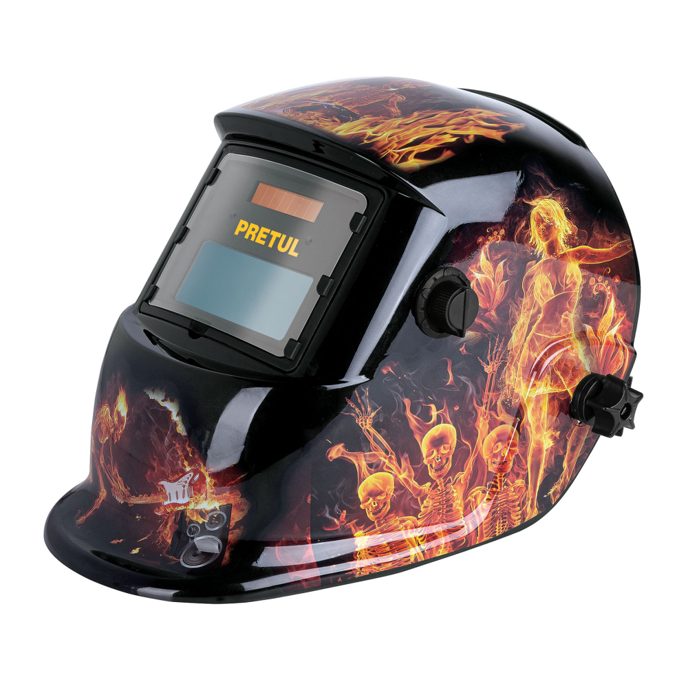 Careta electrónica p/soldar, fuego, sombra 9 a 13, PRETUL CAREL-11FP