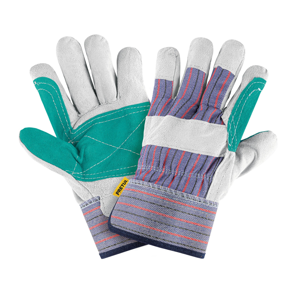 Guantes de carnaza y loneta con refuerzo, unitalla, PRETUL GU-215P