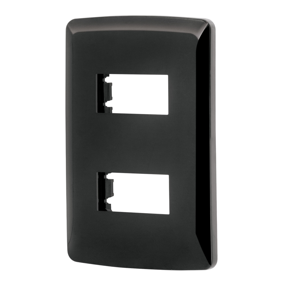 Placa 2 modulos, Italiana, color negro, Volteck PPDO-IN