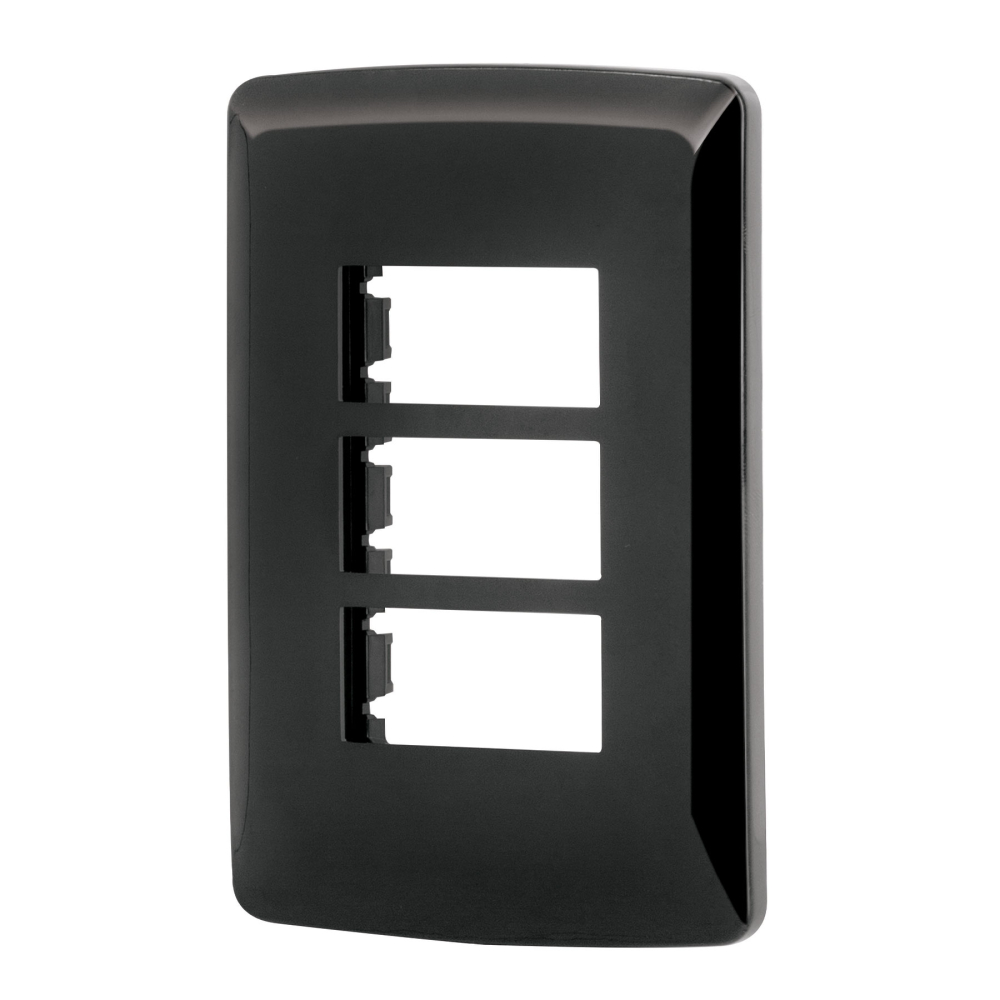 Placa 3 modulos, Italiana, color negro, Volteck PPTR-IN