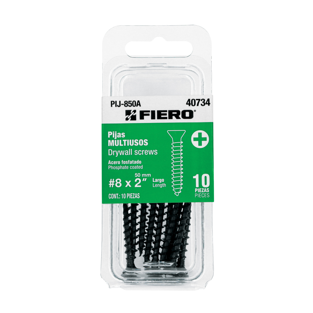 Blíster con 10 pijas multiusos, #8 x 2' , FIERO PIJ-850A