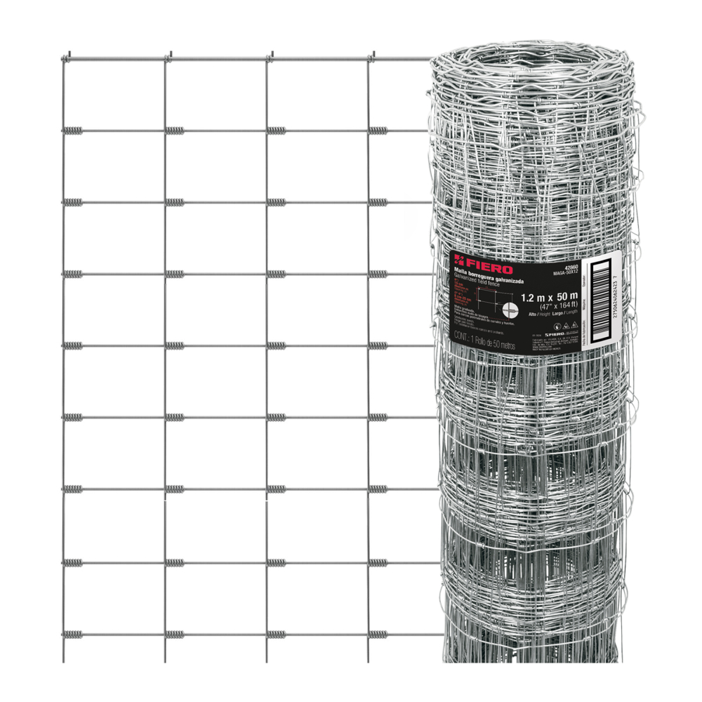 Rollo malla borreguera, 1.2m x 50m acero galvanizado, 26kg MAGA-50X12