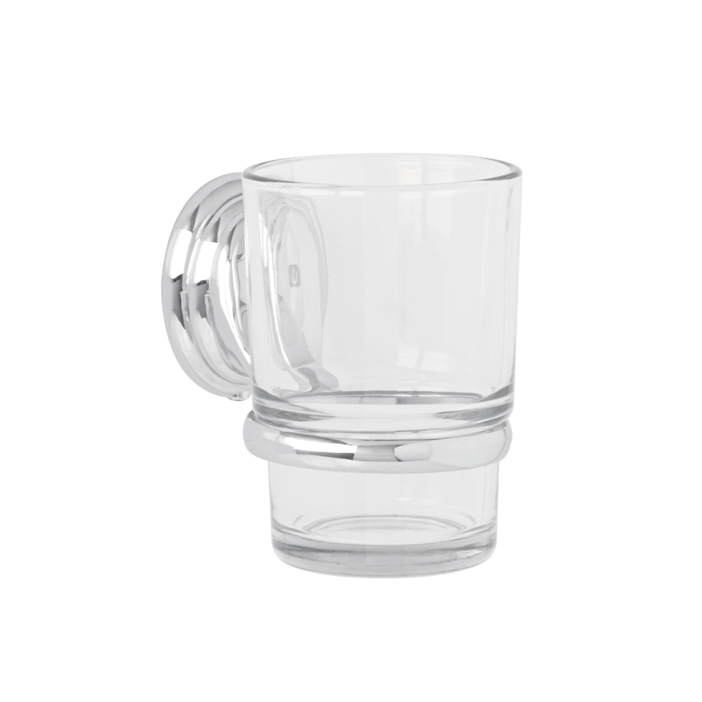 Portavaso cepillero cromo con vaso de vidrio, Foset Aqua AQA-81