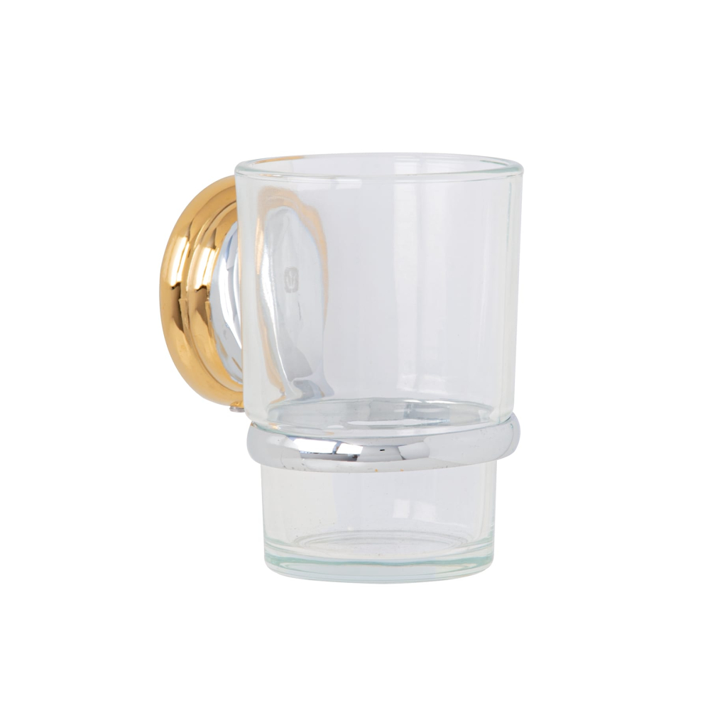 Portavaso cepillero cromo-oro con vaso de vidrio, Foset Aqua AQA-81G