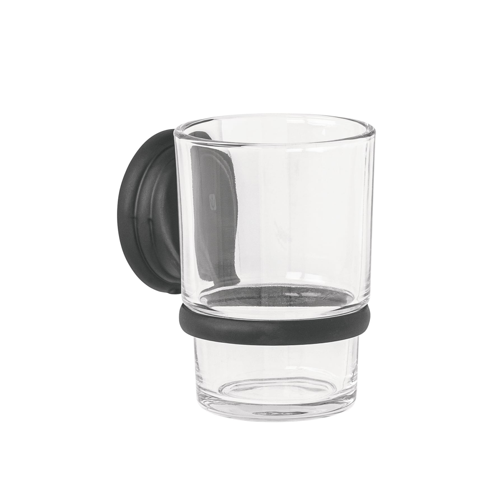 Portavaso cepillero negro con vaso de vidrio, Foset Aqua AQA-81M